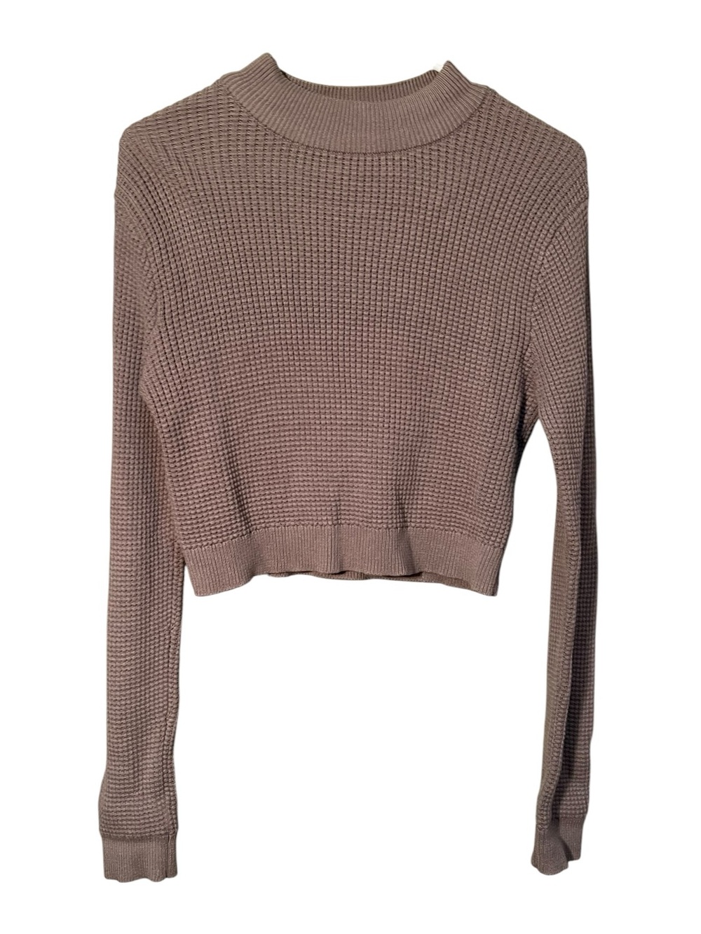 Garage Women’s Sz Large Mock Neck Sweater Cropped Light Brown Waffle Knit Cotton